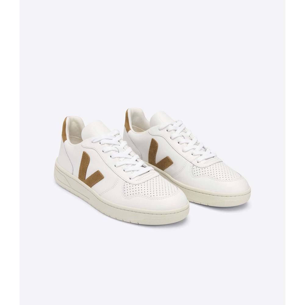 Veja V-10 LEATHER Tornacipő Férfi White/Brown | HU 329CTV